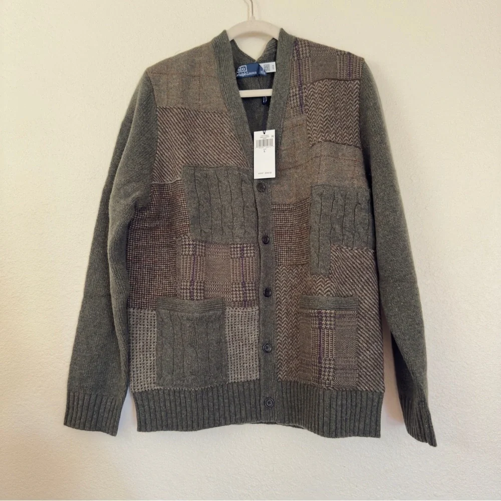 Polo Ralph Lauren Patchwork V-Neck Cardigan Size Large Retail $998